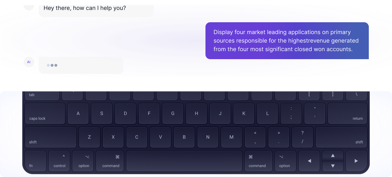 An excerpt of messages between the user and an AI with a keyboard at the bottom.