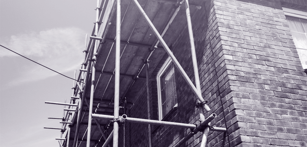 Scaffolding on a house being built