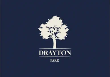 White silhouette of a tree above the text "DRAYTON PARK" on a dark blue background.