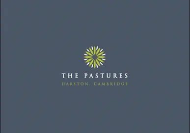 The Pastures logo featuring a green starburst design above white text on a dark gray background.