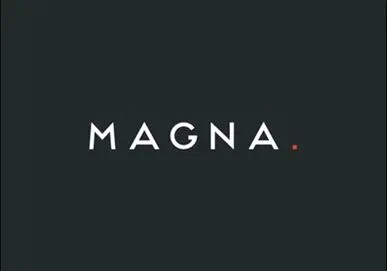 The word "MAGNA" displayed in white capital letters on a dark gray background with a small red dot after it.