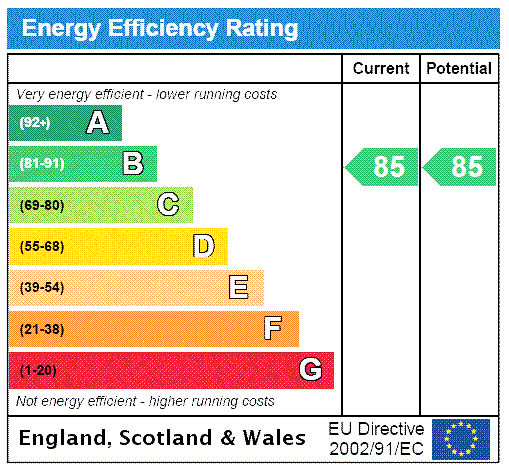 This property has an EPC rating of B, with an energy efficiency rating of 85