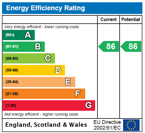 This property has an EPC rating of B, with an energy efficiency rating of 86