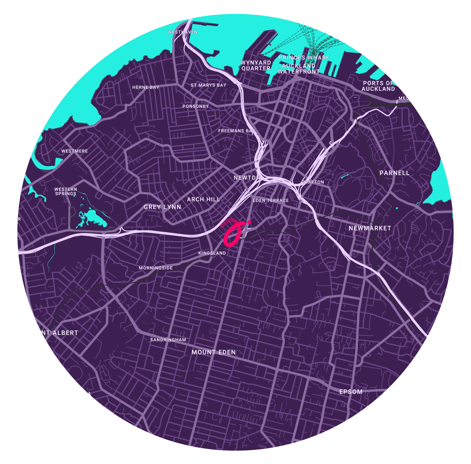 Map showing the location of alphero's Auckland office. 