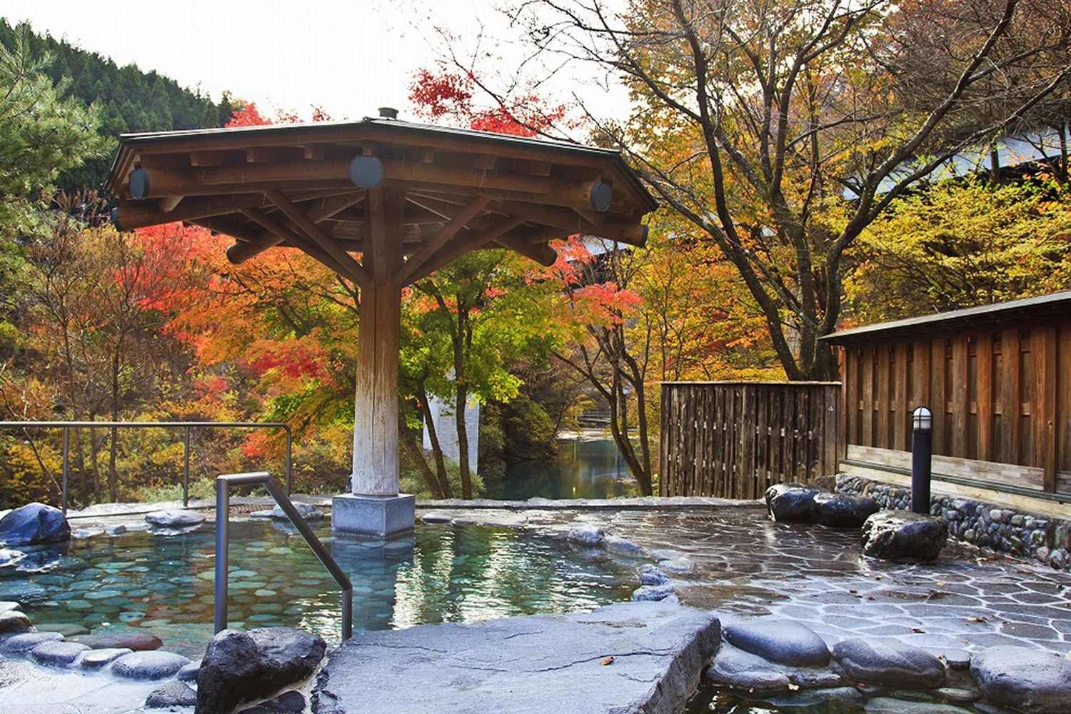 Riverside onsen bathing