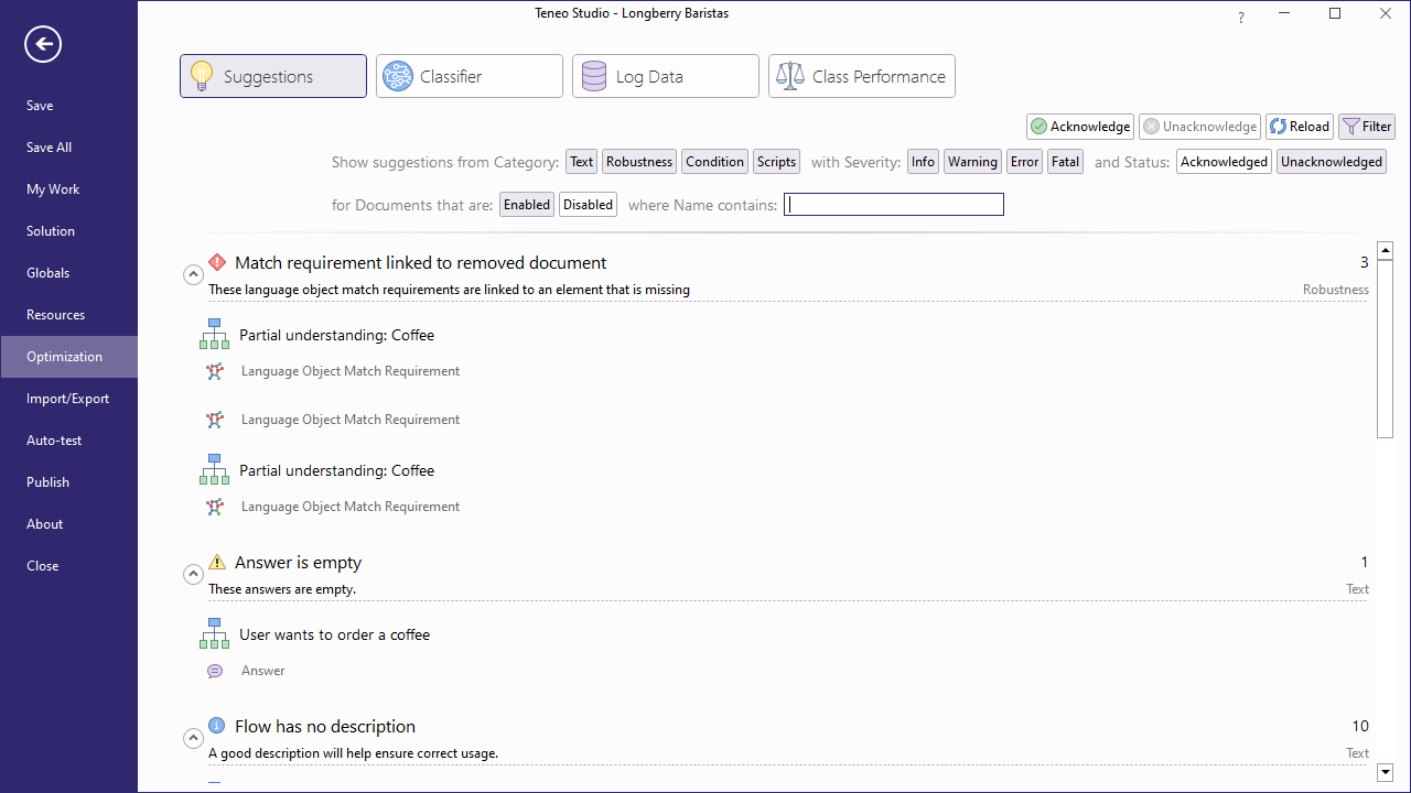 Optimize - Use Teneo's improvement tips: 3-filter