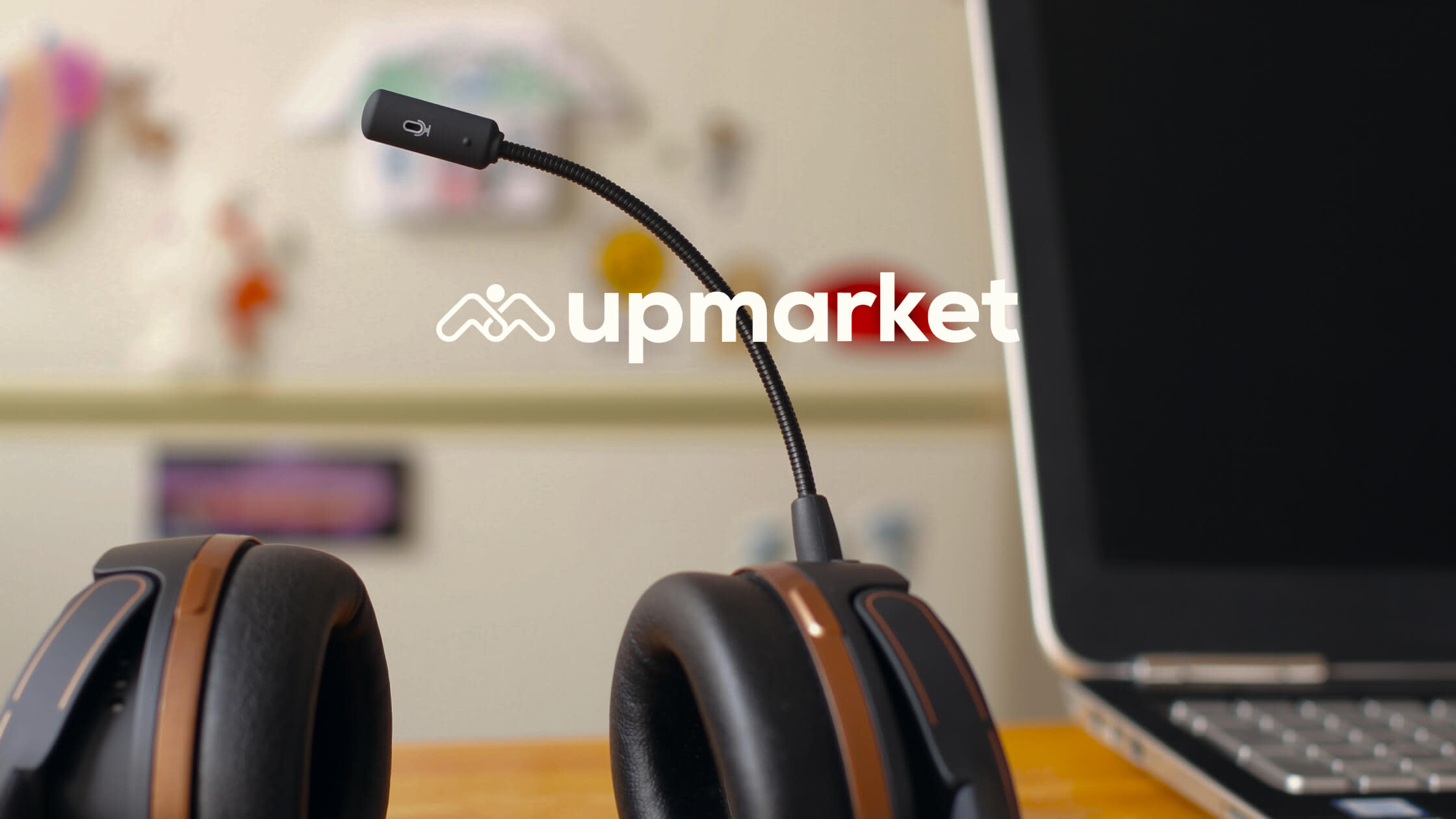 Upmarket logo and laptop on desk