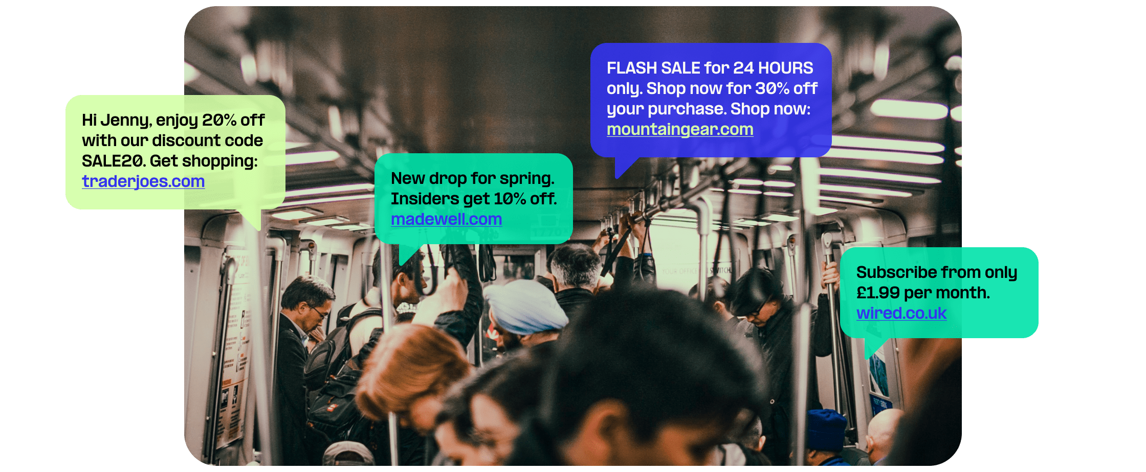 People on subway receive sms marketing alerts