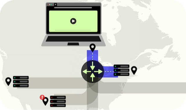 Laptop interconnected with various routers 