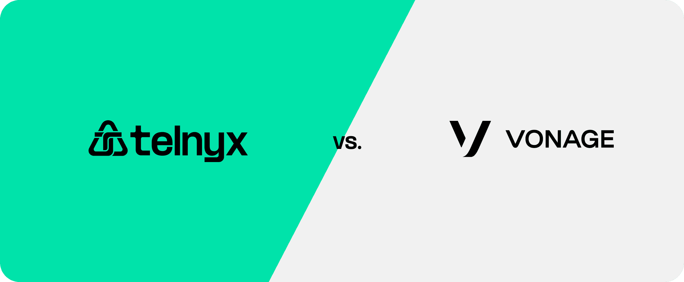 Telnyx logo vs. Vonage logo on white and green background