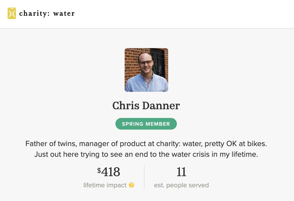 Chris Danner charity: water profile