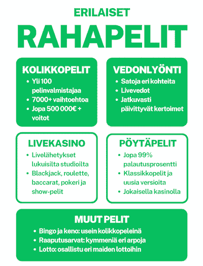 Infograafi erilaisista rahapeleistä