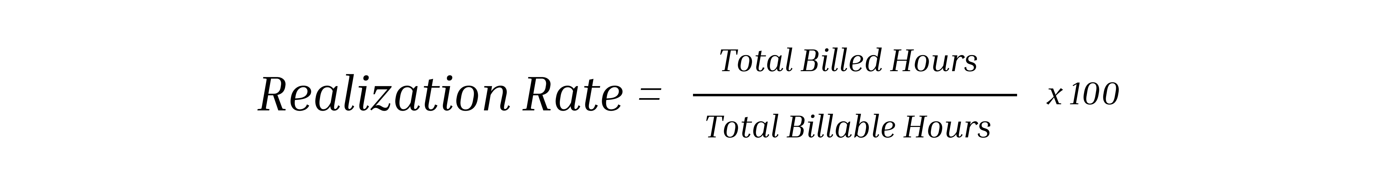 Realization rate equals (total billed hours / total billable hours) x 100
