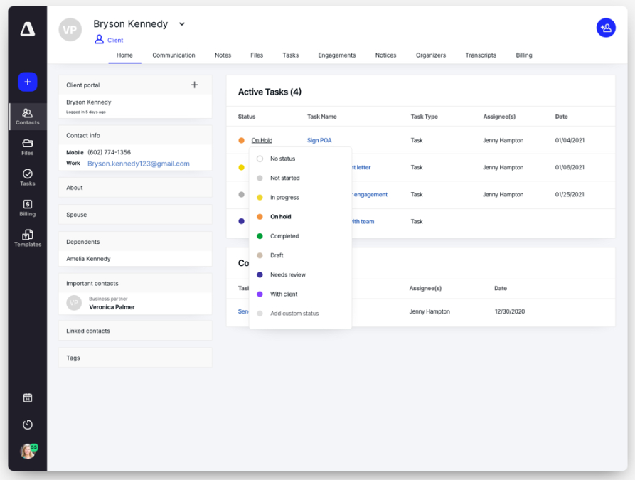 A mock up of a client view in Canopy.