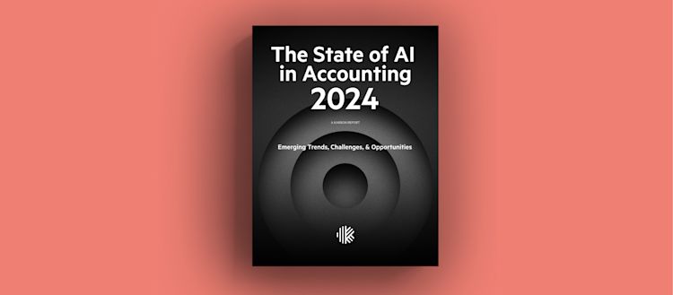Front page of the 2024 Karbon report on AI in accounting, showcasing a central circular graphic with a modern design.