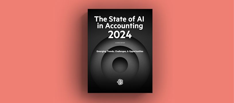Front page of the 2024 Karbon report on AI in accounting, showcasing a central circular graphic with a modern design.