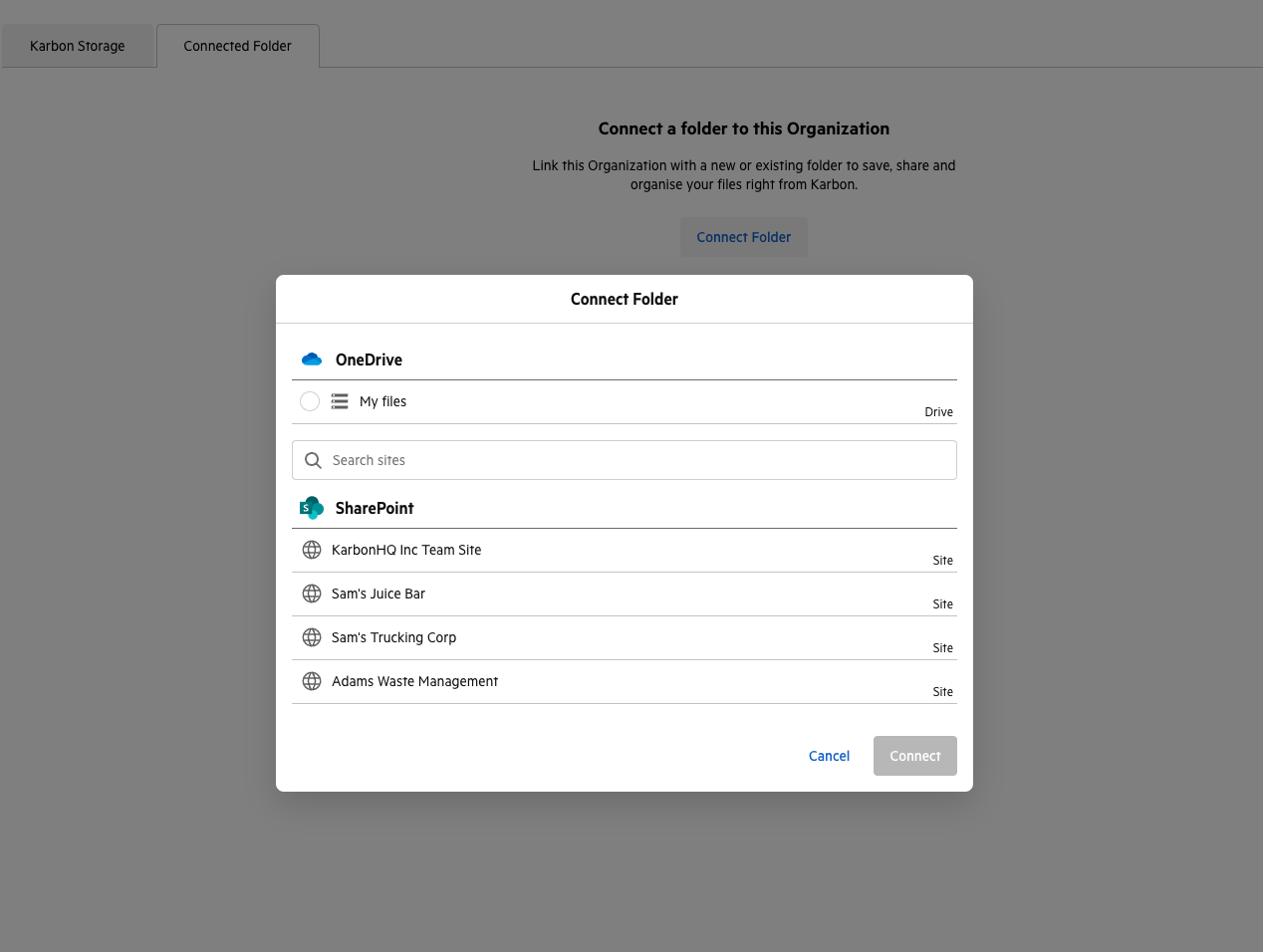 In Karbon, you can add Connected Folders with Sharepoint and OneDrive