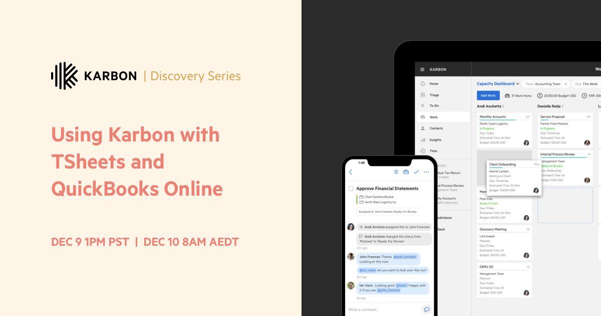 Using Karbon with TSheets and QuickBooks Online Karbon resources