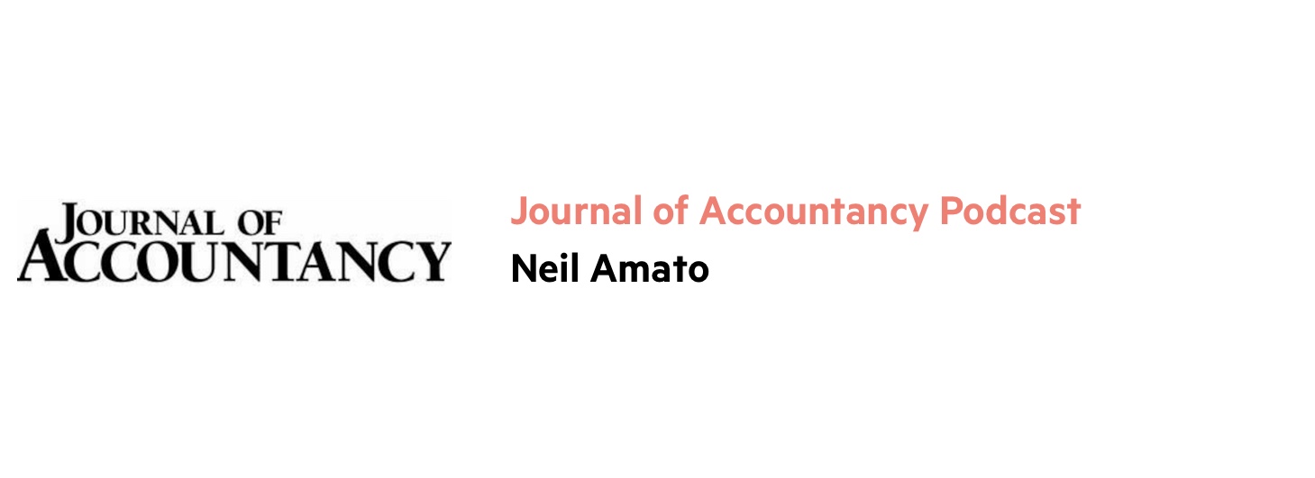 Accounting podcast logo with the words 'Journal of Accountancy' in black on a white background.