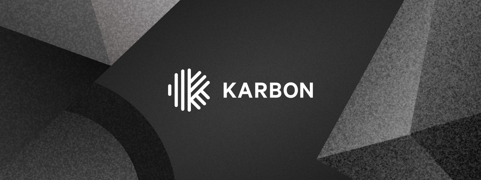 A hero image for the press release that is announcing Karbon AI. It's a greyscale image with the Karbon logo in white and centered, with texture geometric shapes overlayed in the background.