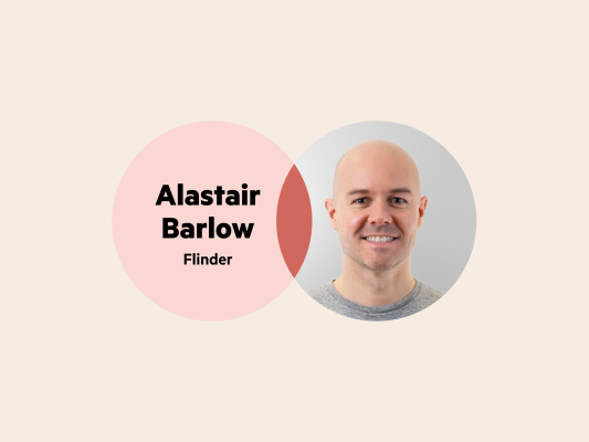 A 2-circle Venn diagram with the words 'Alastair Barlow, flinder' in one and Alastair's picture in the other.