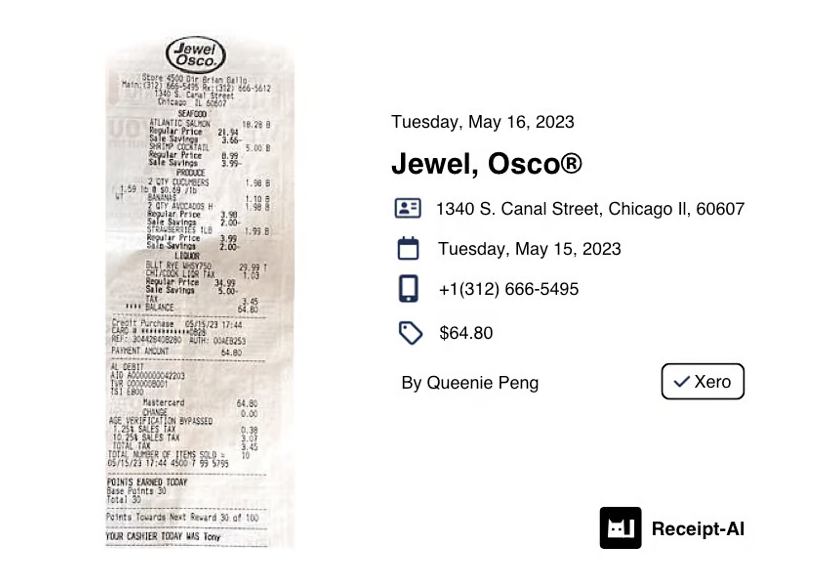 An example of the information Receipt-AI extracts from a complicated receipt.