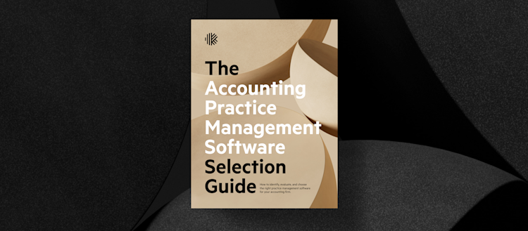 Front page of the The Accounting Practice Management Software Selection Guide 2024 on top of a black and grey textured background.