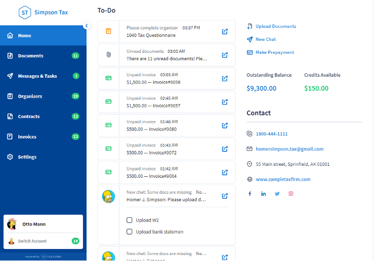 A client view portal in TaxDome