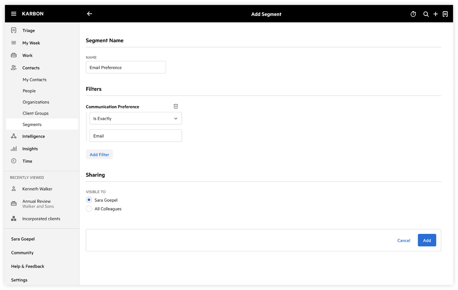 In Karbon, you can create client segments