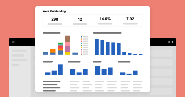 A mock up of the 'Work Outstanding' dashboard in Karbon Practice Intelligence
