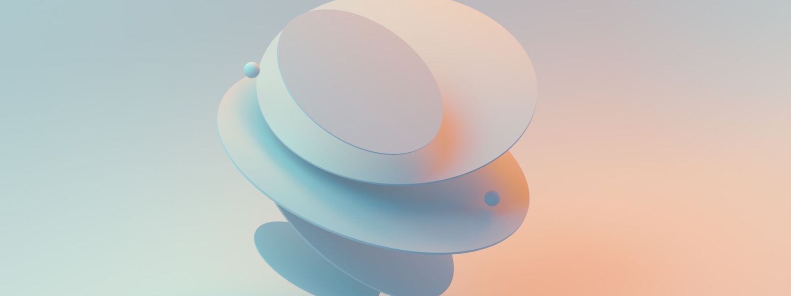 An AI render of 3D discs floating above a pale blue and orange background.
