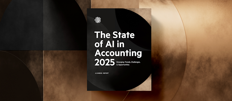 The cover of "The State of AI in Accounting Report 2025" set against a textured black and gold background.