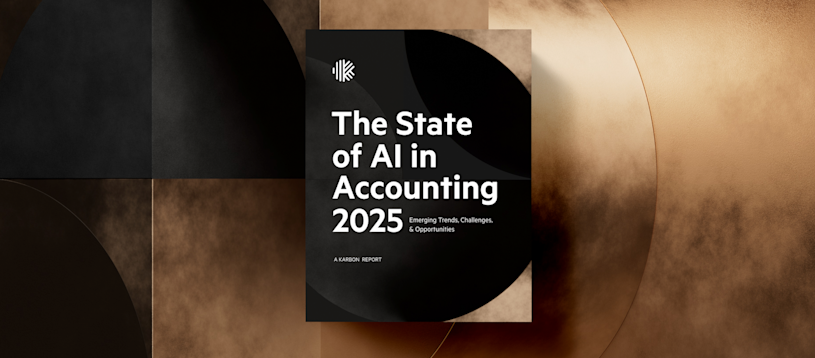 The cover of "The State of AI in Accounting Report 2025" set against a textured black and gold background.