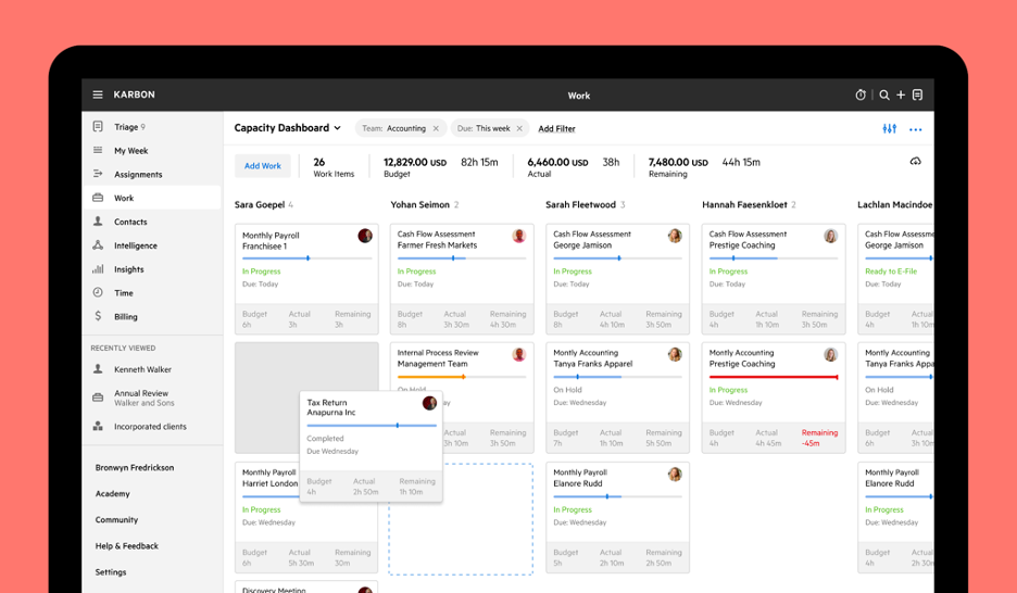 A workflow dashboard view in Karbon