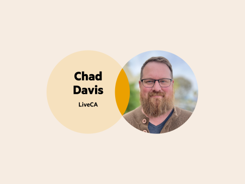 A Venn diagram—the left circle is yellow with 'Chad Davis LiveCA', the right circle is Chad's picture (he has a beard and glasses).