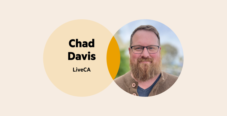 A Venn diagram—the left circle is yellow with 'Chad Davis LiveCA', the right circle is Chad's picture (he has a beard and glasses).