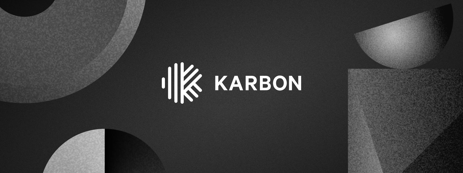A monochromatic and geometric background with the Karbon logo prominently displayed.