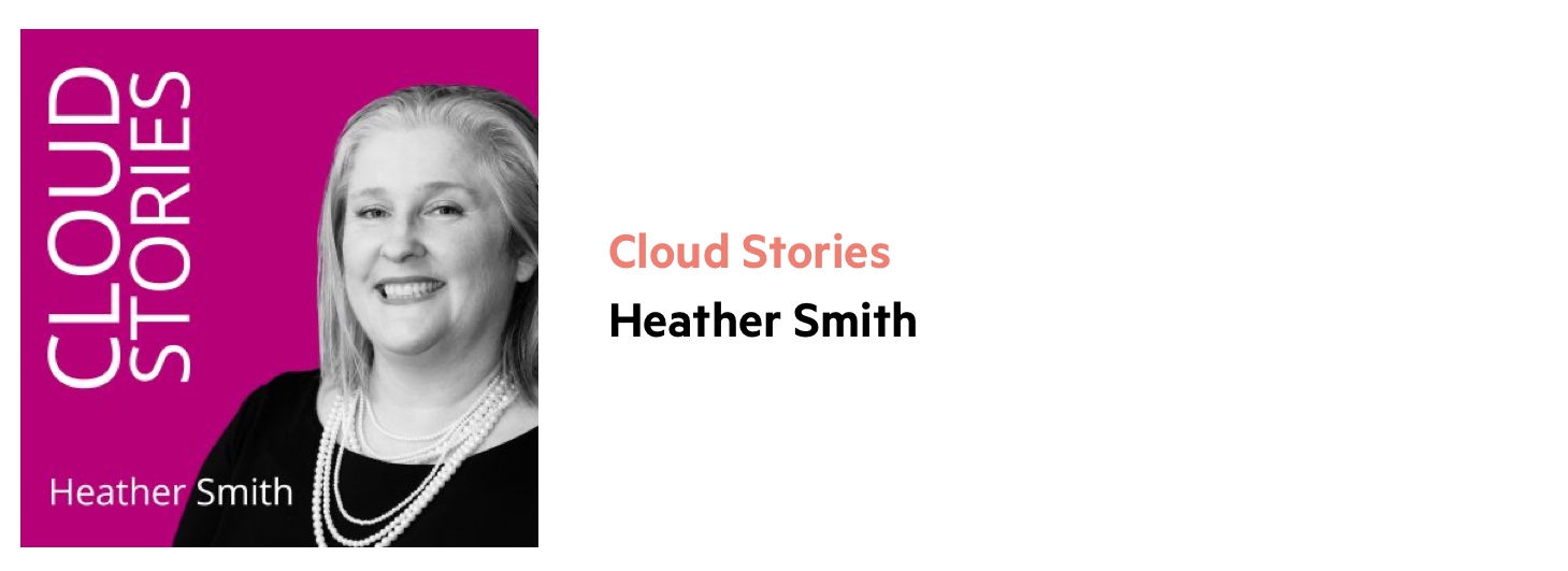 Accounting podcast logo with a pink background and the words 'Cloud Stories' and 'Heather Smith', and Heather's headshot.