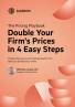The cover of a Karbon Magazine ebook that was written with Ryan Lazanis from Future Firm. The cover is a textured coral color, with half-moon shapes that appear as if they're falling from the top of the cover and stacking on the bottom. The cover includes the title of the ebook 'The Pricing Playbook: Double Your Firm's Prices in 4 Easy Steps' and the byline 'Charge what you're worth and get paid for the value you provide your clients'.
