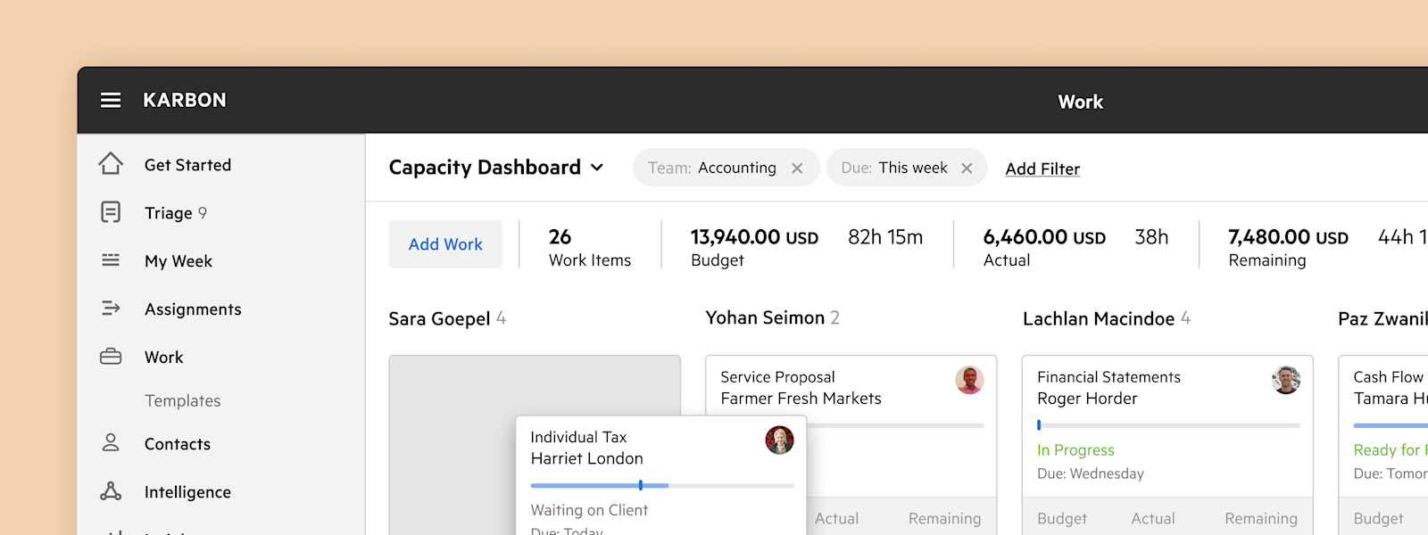 Karbon's Kanban work view