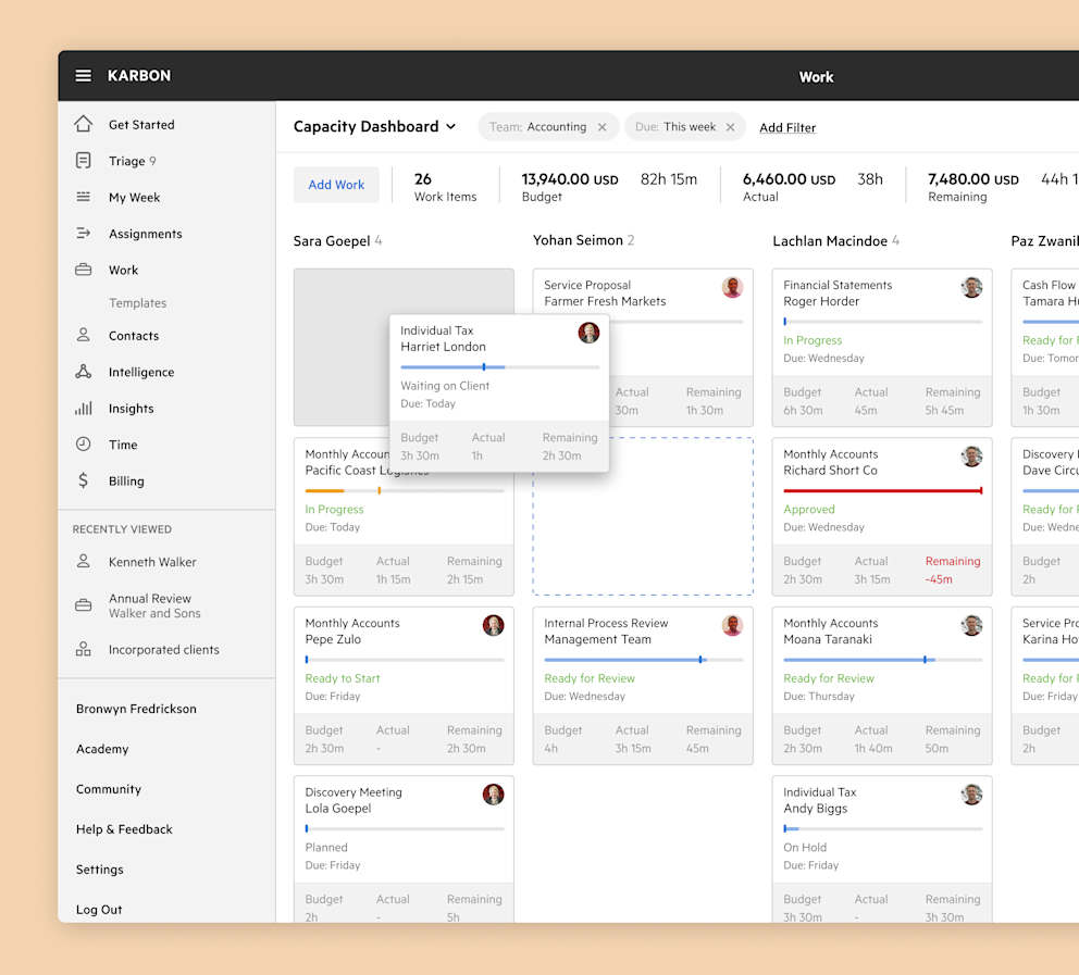 Karbon's Kanban work view