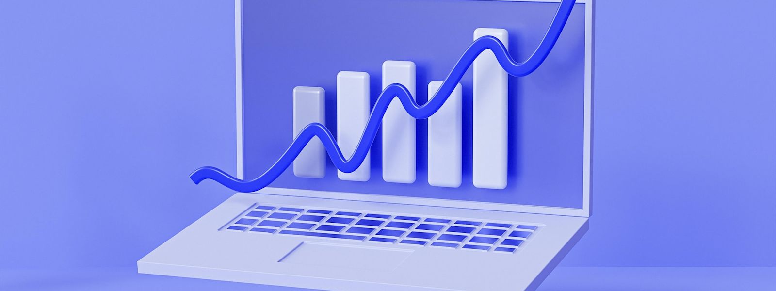 A 3D illustration of a rising bar graph on a laptop screen, symbolizing technological advancements in accounting firm growth strategies.