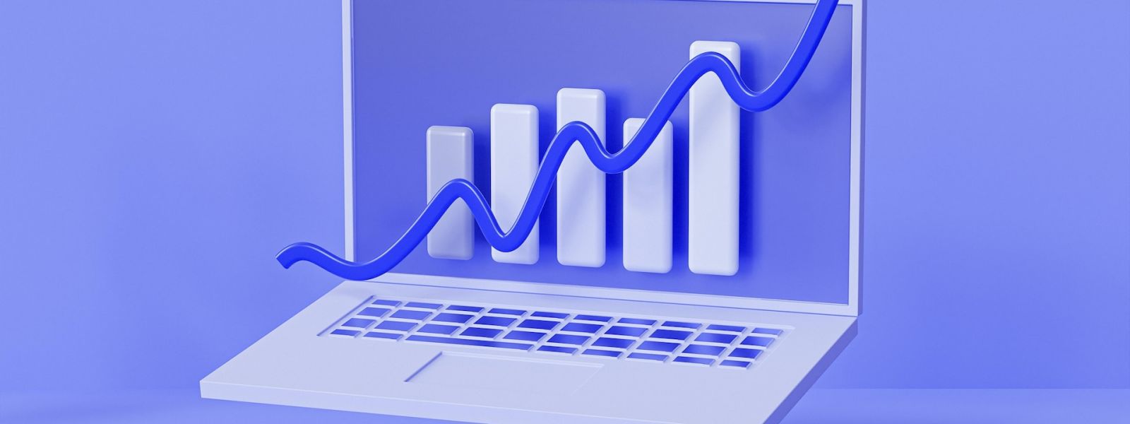 A 3D illustration of a rising bar graph on a laptop screen, symbolizing technological advancements in accounting firm growth strategies.