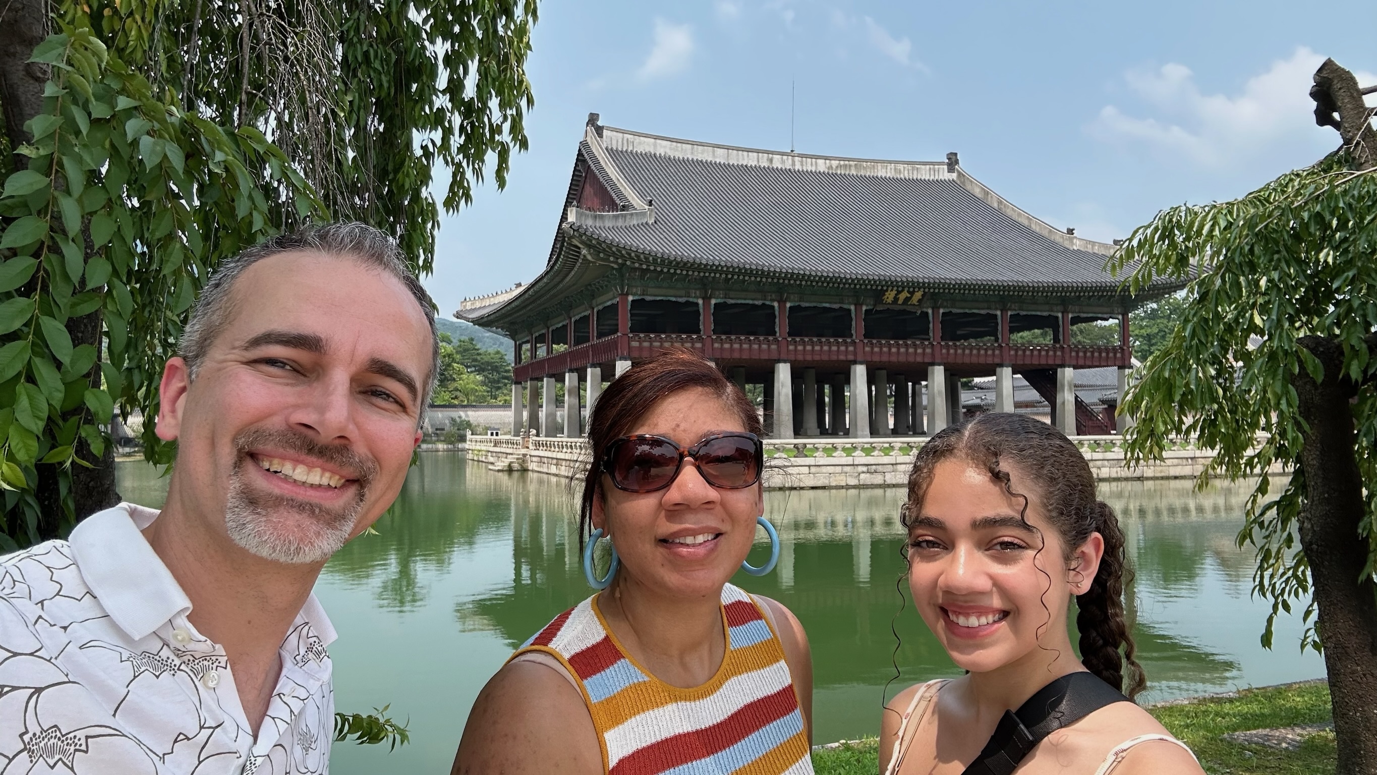 Isaac Smith and his wife Lauren and daughter Lily at Gyeongbok Palace in South Korea