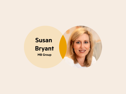 A Venn diagram: the left circle has the words 'Susan Bryant, MB Group' and the right circle is Susan's headshot. 