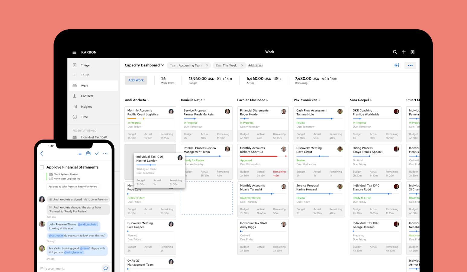The Karbon app on an iPhone and laptop.