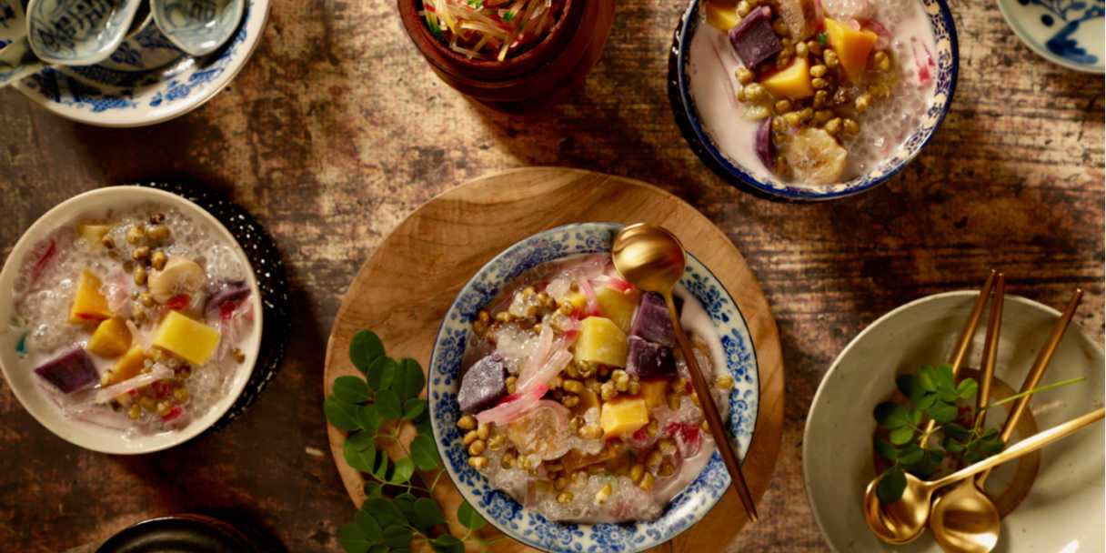 Table full of traditional Peranakan dishes 