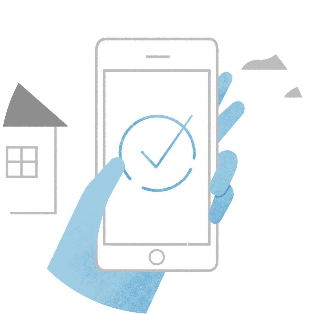 Illustration of a hand holding a phone showing a checkmark, representing user control over Ring privacy settings.