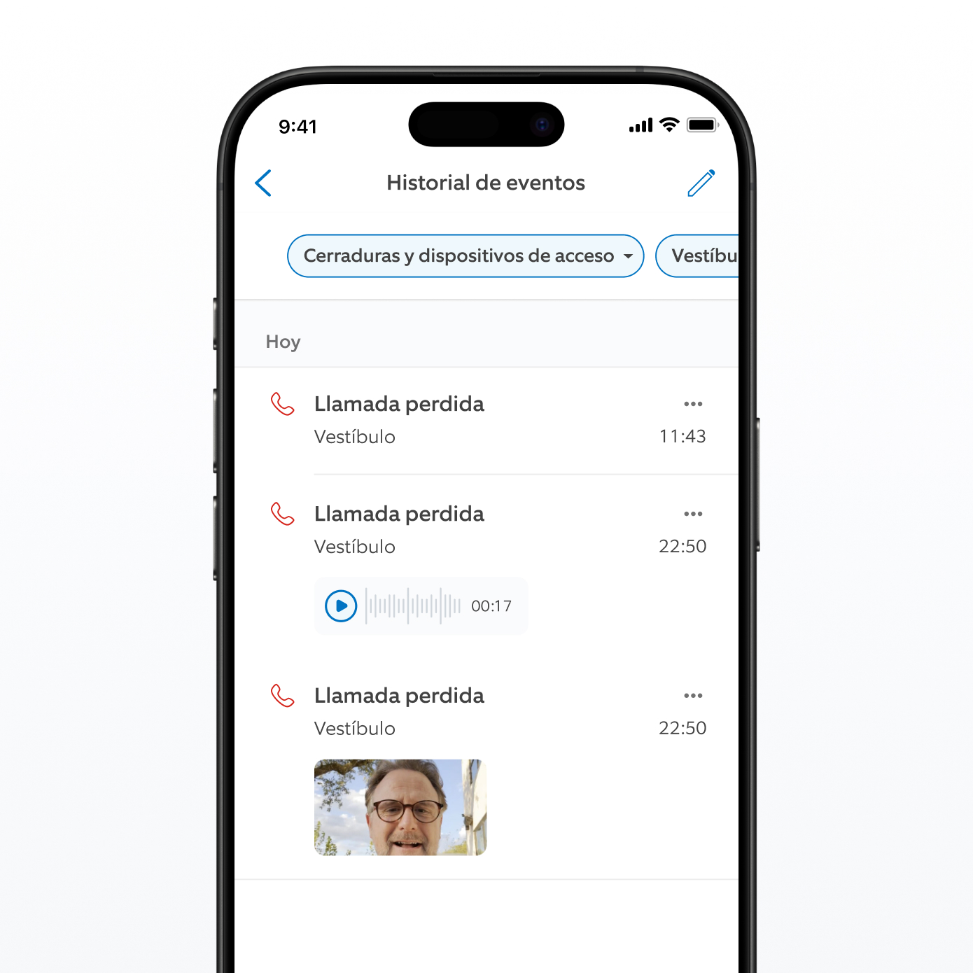 Una captura de pantalla de la app de Ring que muestra la cronología de eventos.