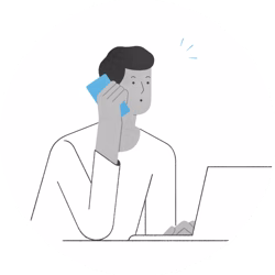 Illustration of a person receiving a phone call alert while using laptop, representing Ring Alarm emergency call alerts.